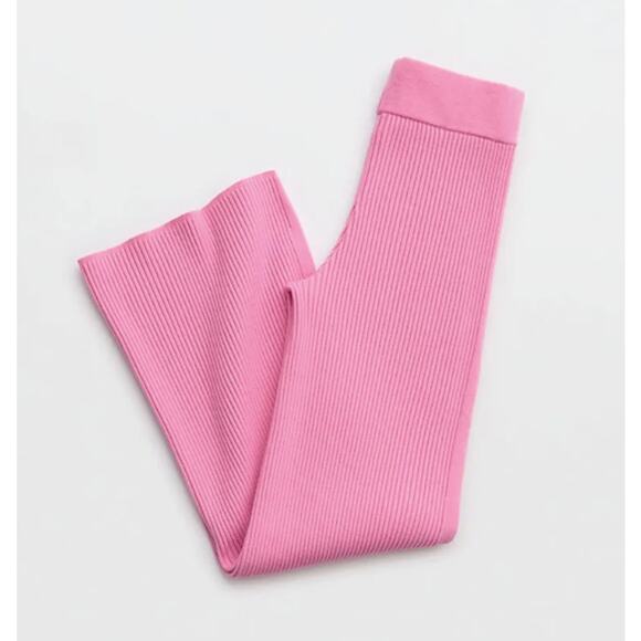NWT Aerie Gotta Jet! High Waisted Wide Leg Ribbed Skater Lounge Pant Pink Large - Picture 2 of 7